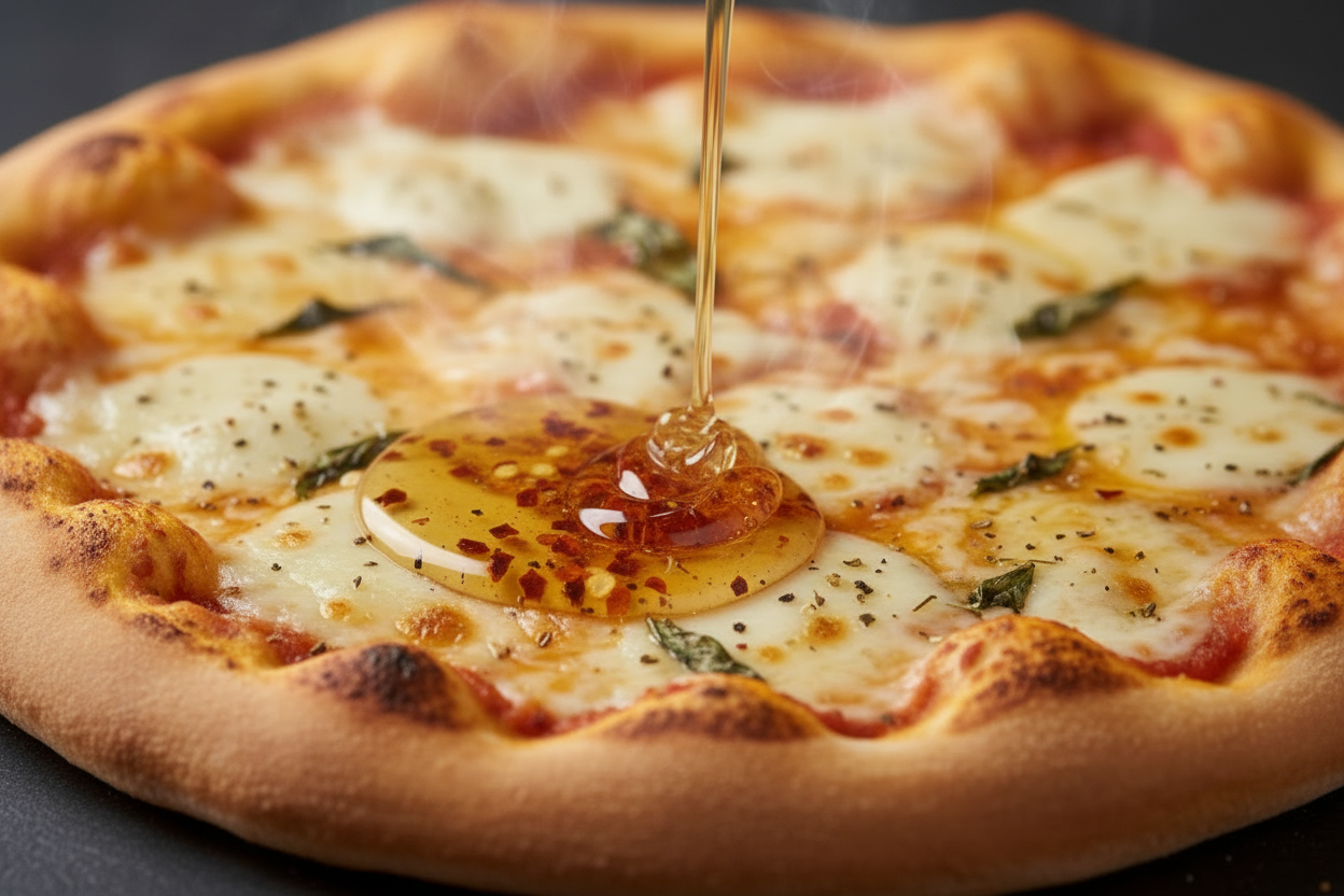 Thai Hot Honey drizzled on pizza